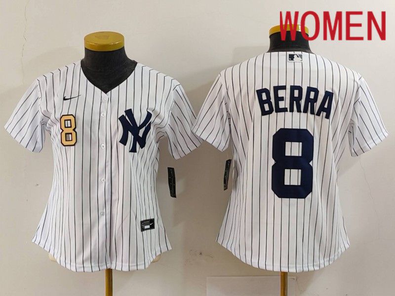 Women New York Yankees #8 Berra White stripe Game 2024 Nike MLB Jersey style 1->new york yankees->MLB Jersey